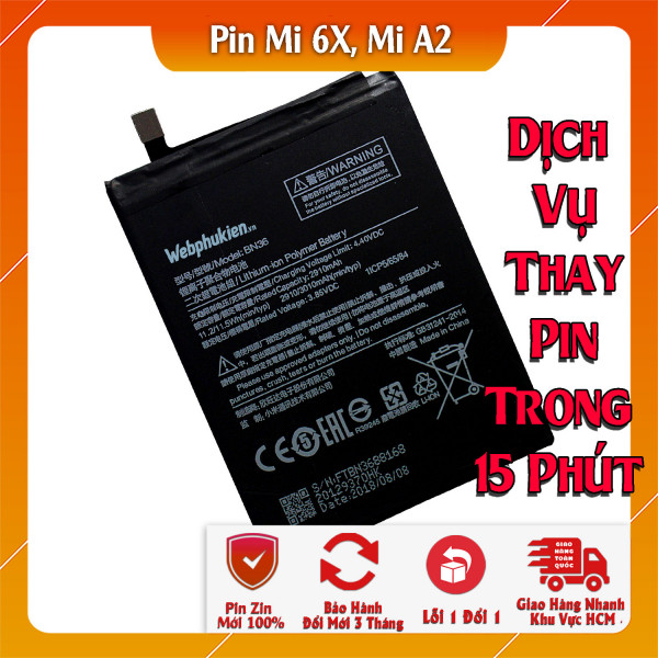Pin Webphukien cho Xiaomi Mi 6X, Mi A2  Việt Nam BN36 - 3010mAh 